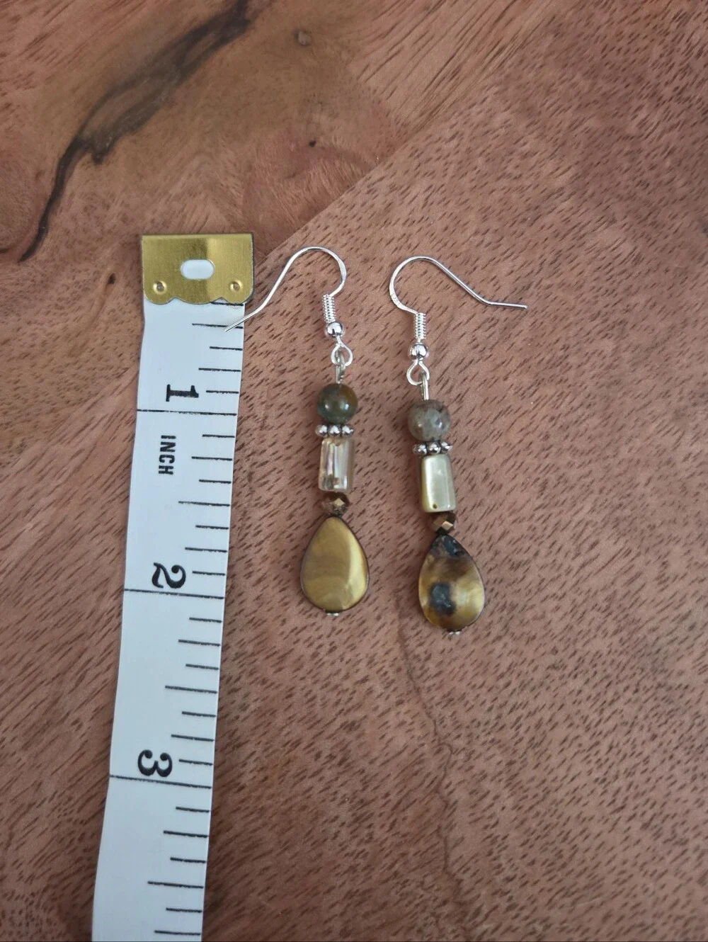 Bohemian Handmade Brown Green Teardrop Dangle Earrings Fairy Whimsical Artsy